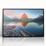 Large abstract wall art depicting Montana's Glacier National Park in muted earth tones on framed acrylic.