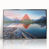 Framed acrylic print of Montana Glacier scenery with muted earth tones, ideal for modern art wall decor.