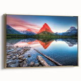 Framed canvas depicting a Montana glacier landscape in muted earth tones, ideal for bedroom wall art.