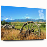 Large abstract wall art of Montana scenery in muted earth tones, printed on acrylic glass.