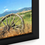 Extra large black wall art depicting a textured Montana landscape in colorful hues on framed canvas.