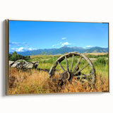 Framed canvas depicting a vintage-style Montana landscape in muted gold and black tones, ideal for bedroom wall art.