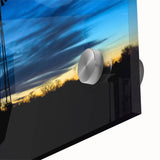 Large abstract wall art depicting Nebraska scenery in mid-century modernist style, printed on acrylic glass.