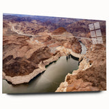 Side view of Hoover Dam in muted earth tones on large acrylic glass, ideal for bedroom or dining room art.