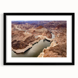 Extra large abstract art print of Hoover Dam in vibrant colors on a textured canvas, framed in black.