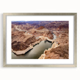 Textured art print of Hoover Dam in muted gray and blue tones on a framed poster, suitable for bedroom decor.