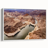Vintage poster art of Hoover Dam, featuring a colorful palette on a large framed canvas, ideal for living room decor.