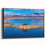 Black and white framed canvas of Lake Mead landscape, ideal for bedroom wall art.