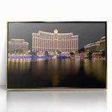 Large art print of Las Vegas skyline in gold and black tones, framed acrylic, ideal for modern art wall decor.