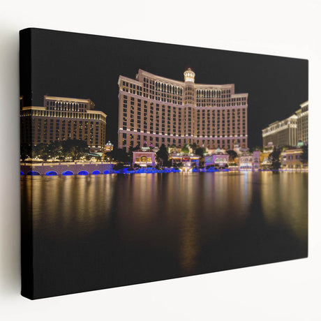 Las Vegas skyline in neon colors on stretched canvas, suitable for kitchen wall art.