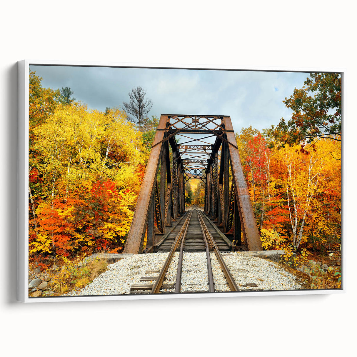 Vintage poster art of New Hampshire scenery on a framed canvas, featuring colorful art in a large format.