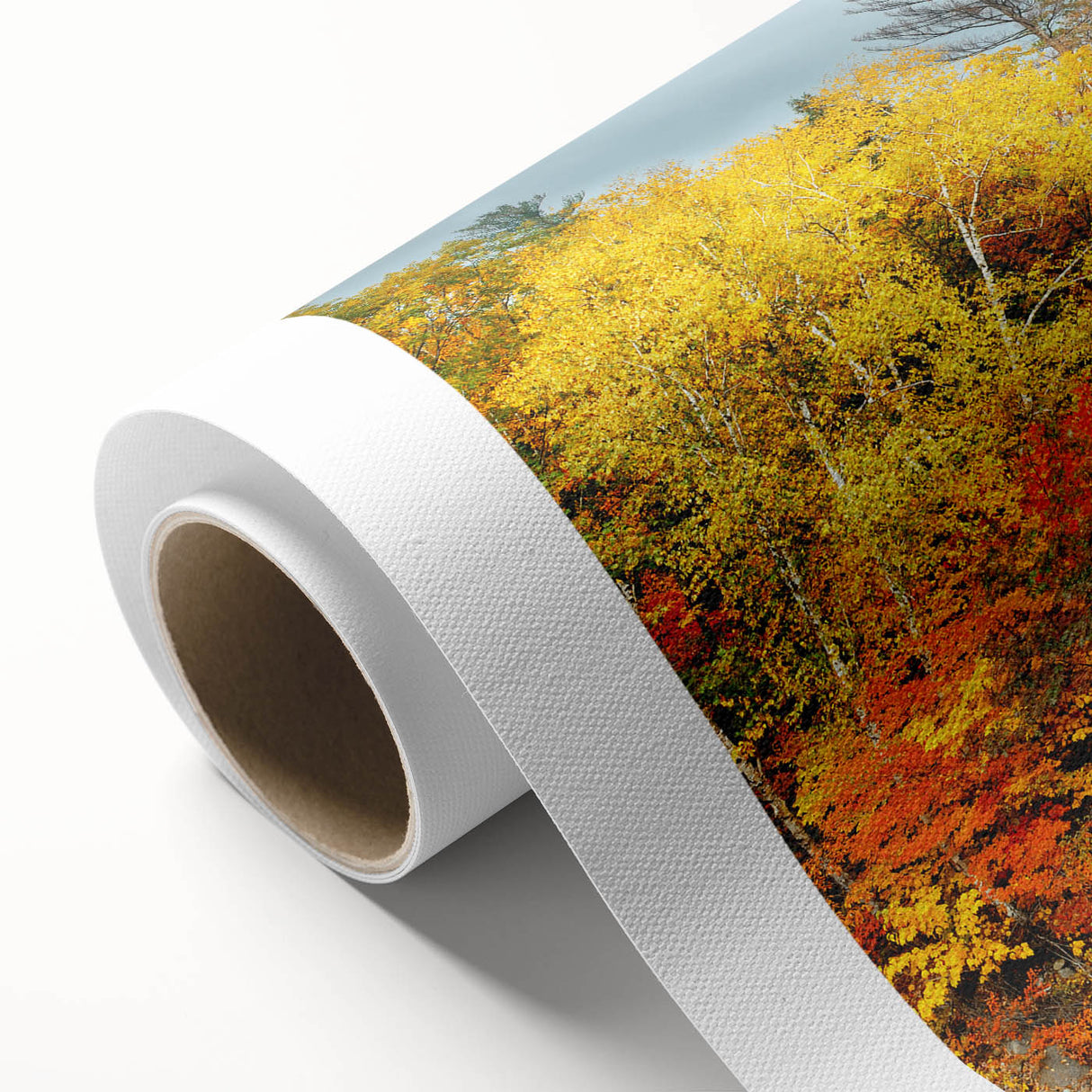 Art Deco poster of New Hampshire scenery on rolled canvas, in muted earth tones, ideal for nursery wall art.