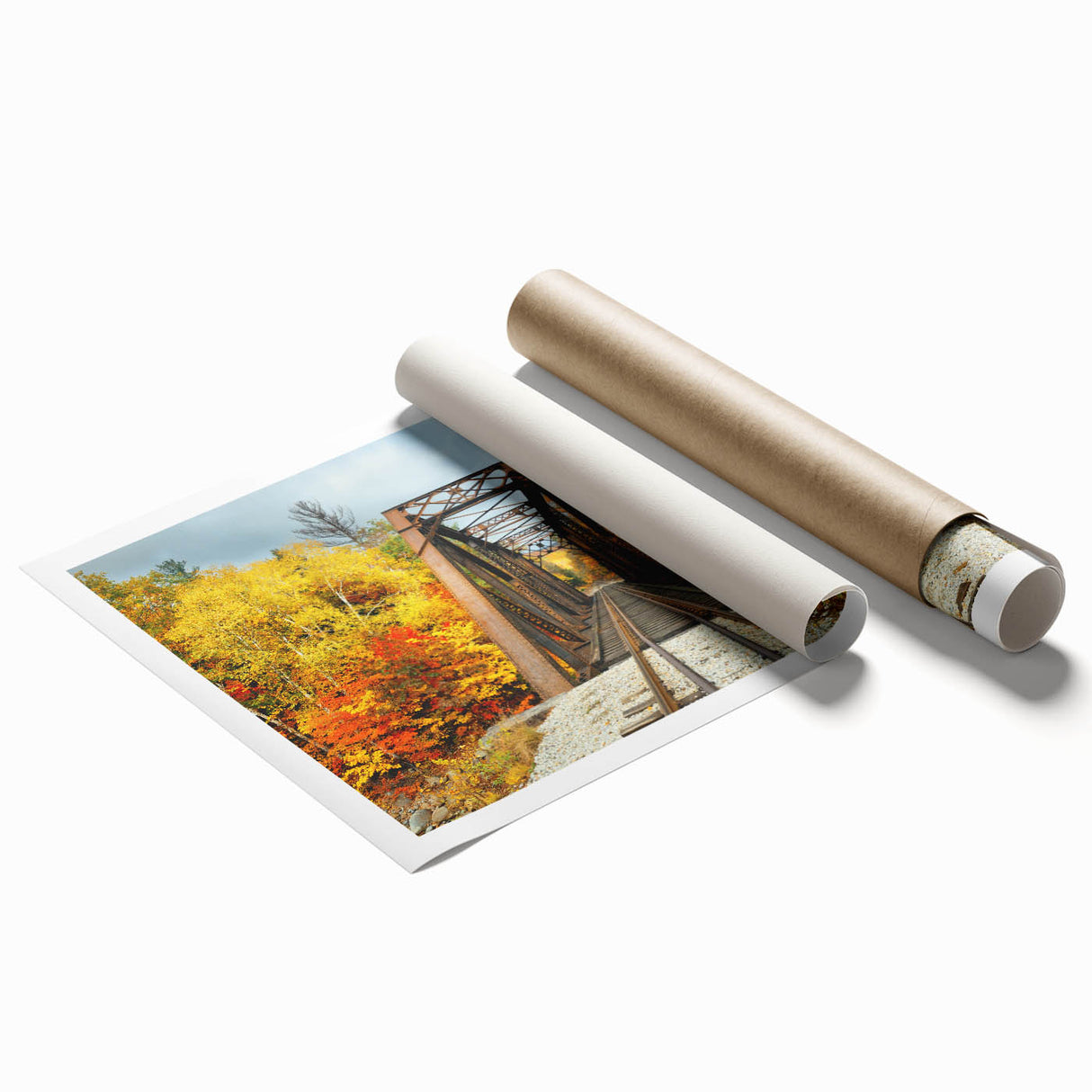 Rolled print of a serene New Hampshire landscape with lush greenery and floral elements, ideal for classy bathroom wall art.