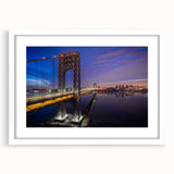 Abstract art print depicting a serene New Jersey landscape in soft blue and green tones, framed with a white mat.