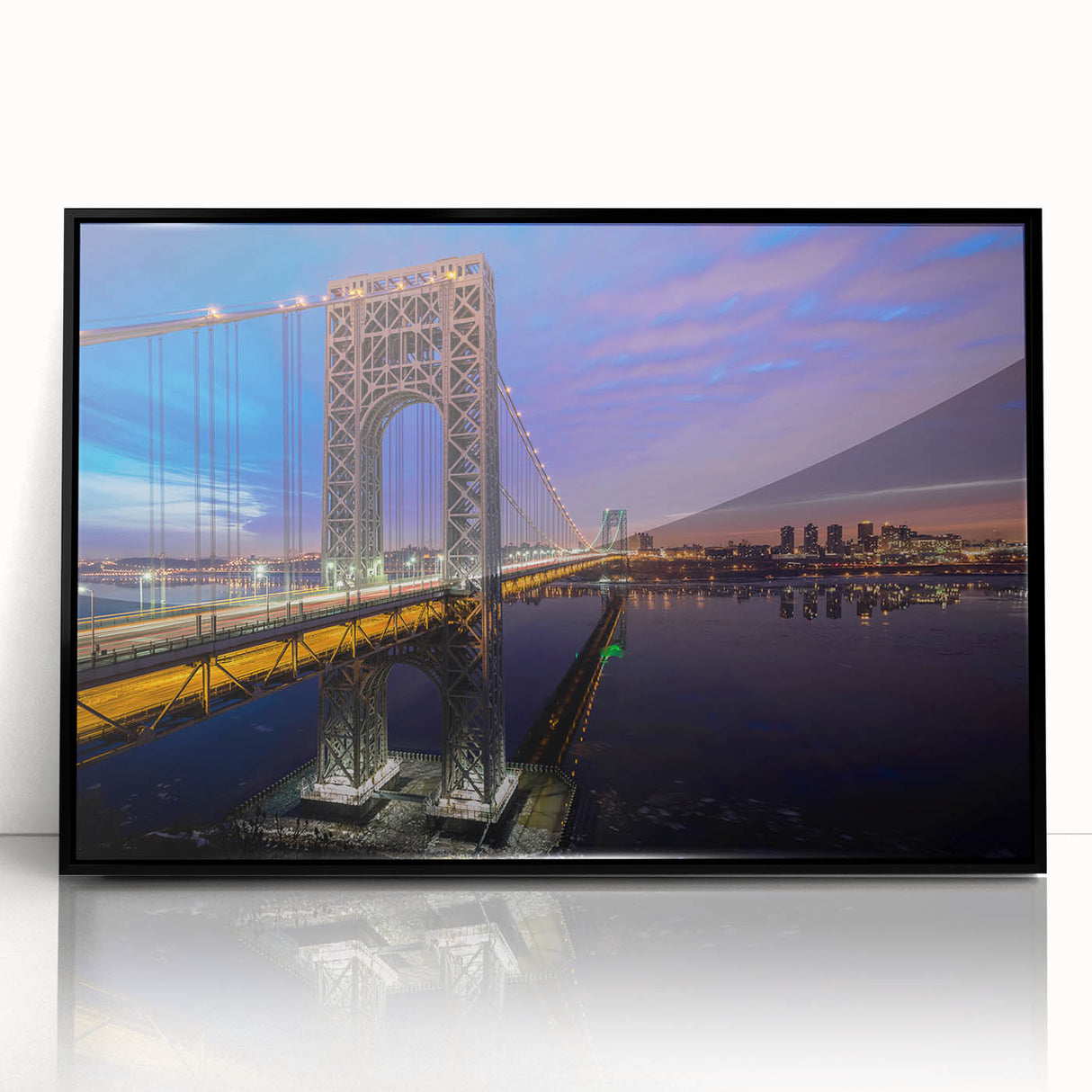 Large abstract wall art of New Jersey scenery on framed acrylic, in black with mid-century modernist style.