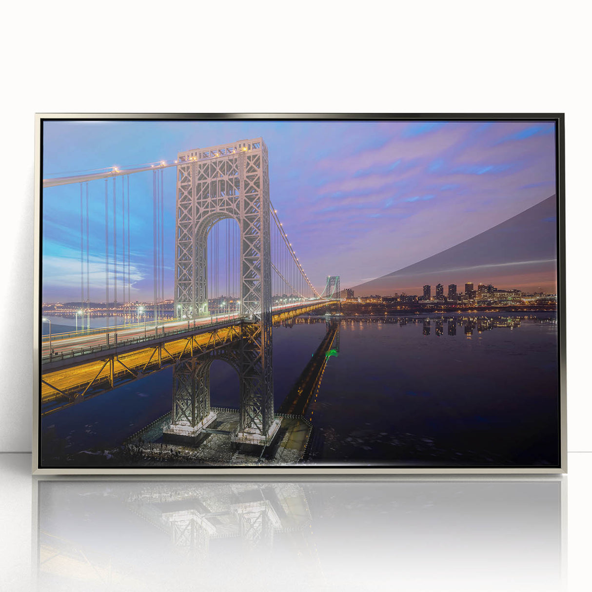 Mid-century modernist art depicting New Jersey scenery in muted earth tones on a framed acrylic print.
