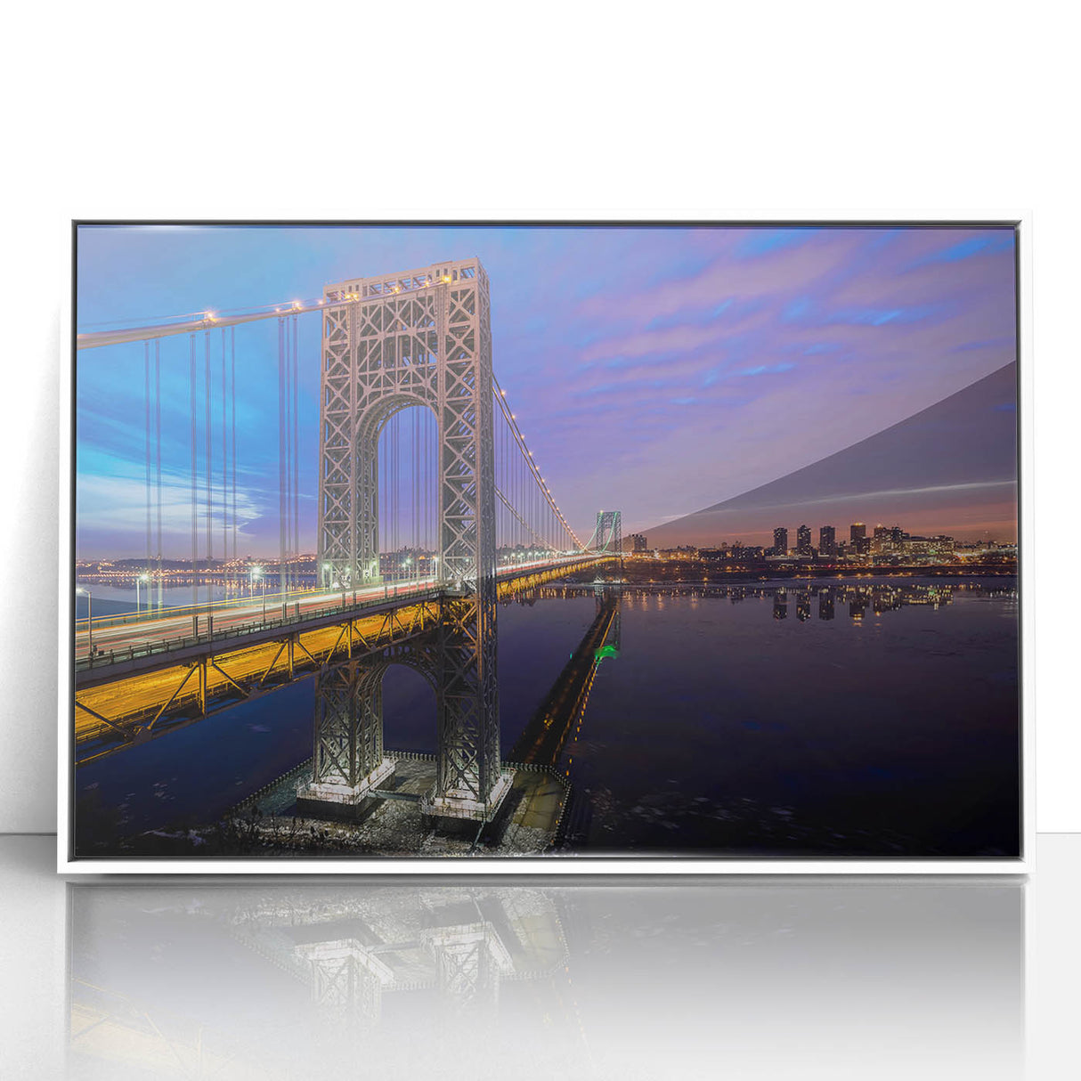 Art deco poster of New Jersey scenery in muted blue tones, framed acrylic, ideal for modern art wall decor in a nursery.