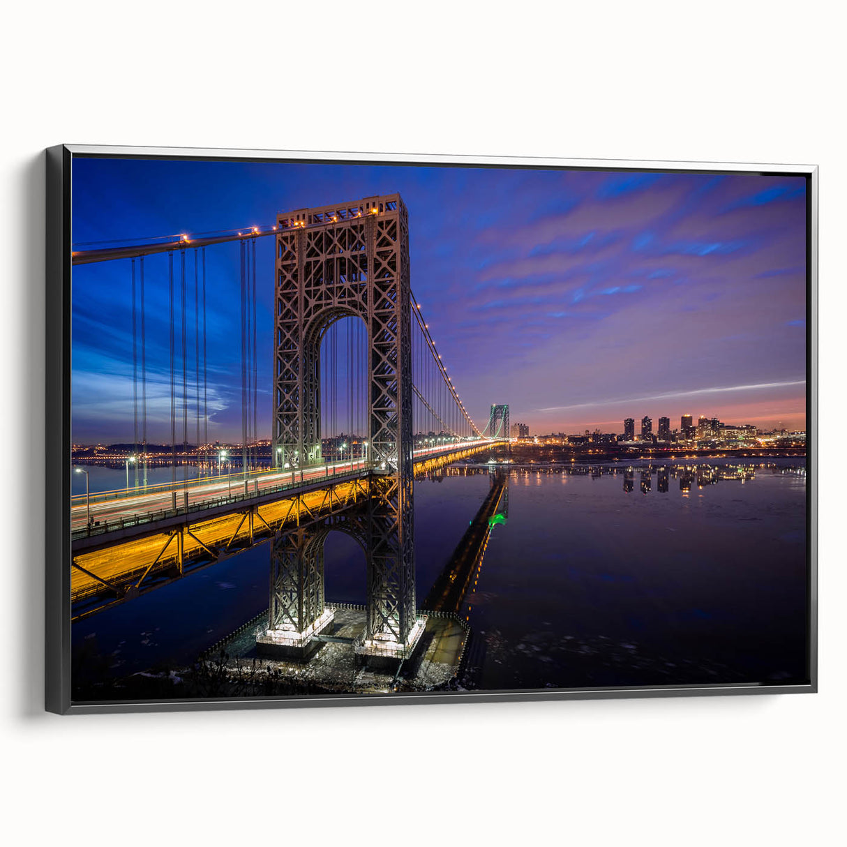 Black and white framed canvas of a New Jersey landscape, ideal for bedroom wall decor.