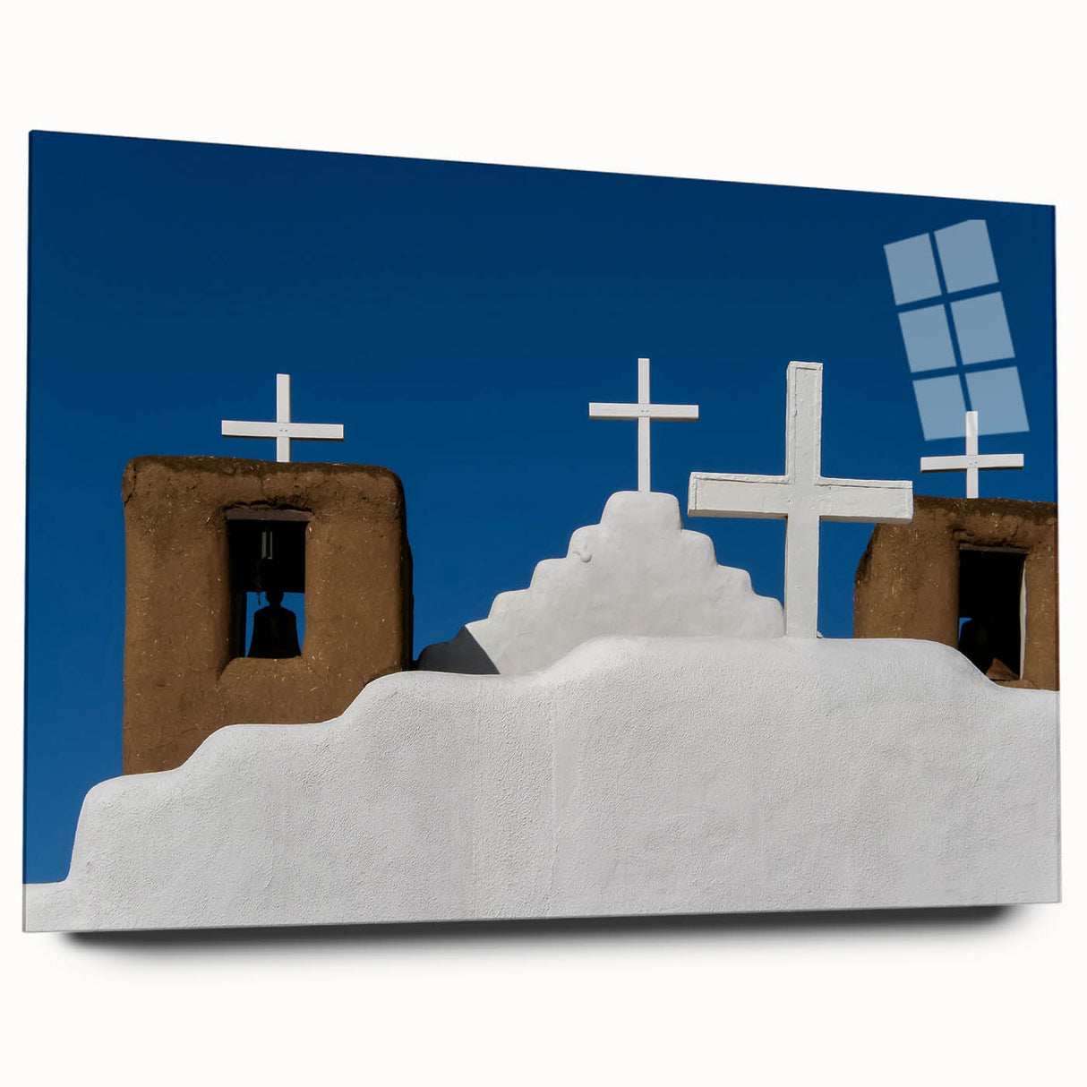 Large abstract wall art featuring a New Mexico scenery in muted earth tones on acrylic glass.