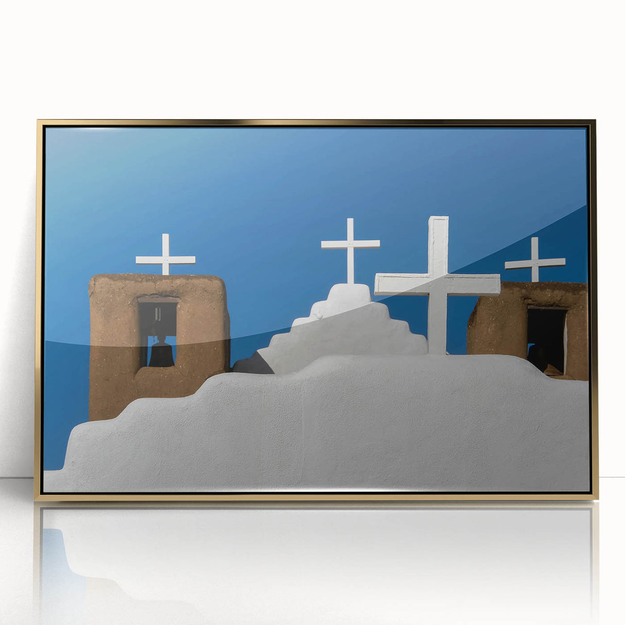 Large art print of a New Mexico landscape in muted earth tones on a framed acrylic, ideal for modern art wall decor.