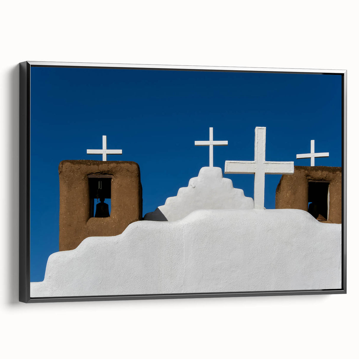 Black and white landscape art painting of New Mexico on framed canvas, ideal for bedroom wall decor.