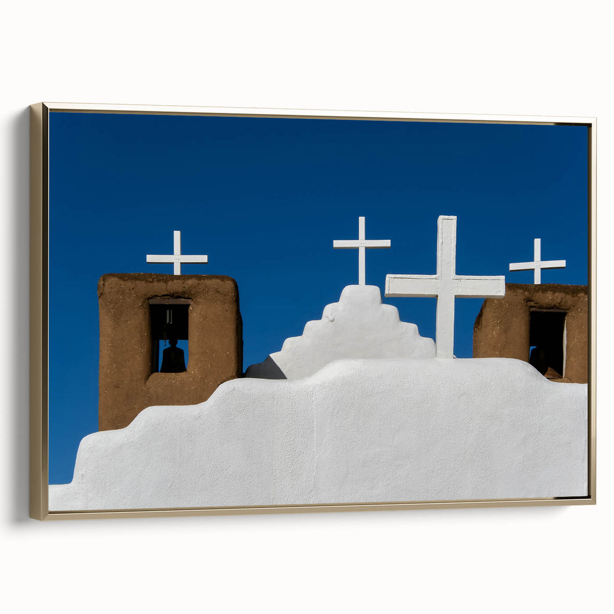 Framed canvas wall art depicting a vintage-style New Mexico landscape in muted earth tones, ideal for bedroom decor.