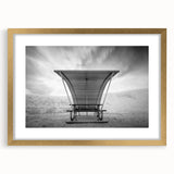 Textured abstract art print of White Sands, New Mexico, in a gold frame with mat.