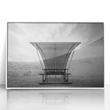 Acrylic print of White Sands, New Mexico landscape in muted earth tones, framed in white, suitable for modern art wall decor.