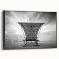Black and white wall art of White Sands landscape on framed canvas, ideal for bedroom decor.