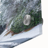 Mid-century modernist style large abstract wall art of Blue Ridge, acrylic print in muted blues and greens.