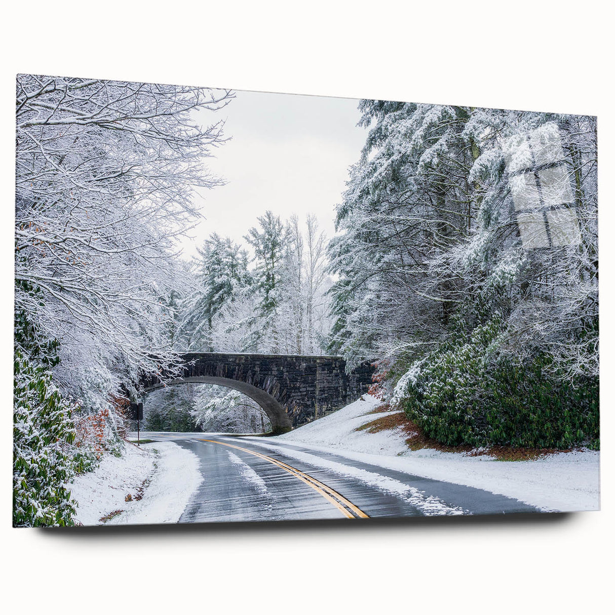 Acrylic print of the Blue Ridge scenery in muted blue and green tones, suitable for bedroom or dining room decor.