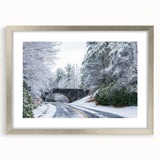 Textured art depicting the Blue Ridge Mountains in muted blues and grays on a framed silver mat, suitable for bedroom decor.