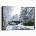 Black and white framed canvas depicting the Blue Ridge Mountains, ideal for bedroom wall decor.