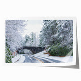 Blue Ridge mountain landscape in muted greens and blues on a large rolled canvas, ideal for dining room wall art.