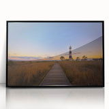 Large abstract wall art depicting Cape Hatteras, North Carolina, in muted gray and blue tones on a framed acrylic panel.