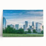 Black and white stretched canvas of Charlotte, NC skyline, ideal for kitchen wall art or bedroom ambiance.