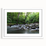 Abstract art print of Durham, North Carolina, in muted blue and gray tones on a framed white canvas.