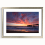 Textured abstract art print of Outer Banks, North Carolina in muted blues and grays, framed in silver, ideal for bedroom art.