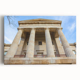 Black and white large art print of Raleigh skyline on stretched canvas, suitable for kitchen wall art.