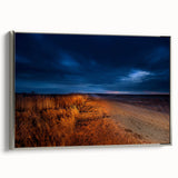 Framed canvas featuring a vintage-style landscape painting of North Dakota with colorful art elements.