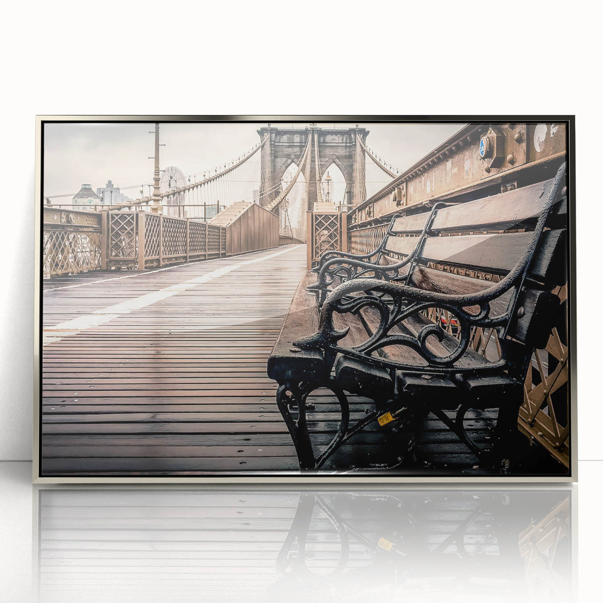 Mid-century modernist art depicting Long Island scenery in silver-framed acrylic, ideal for nursery wall art.
