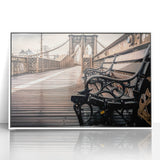 Art deco style New York Long Island scenery in muted blue and gray tones on a framed acrylic.