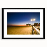 Extra large, abstract art print of colorful, textured Brooklyn scenery on a black framed canvas, ideal for living room decor.