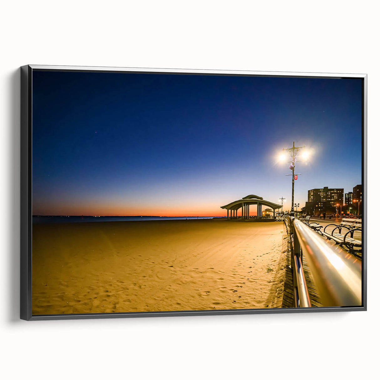 Black and white framed canvas of Brooklyn Bridge, ideal for bedroom wall art in a vintage poster style.