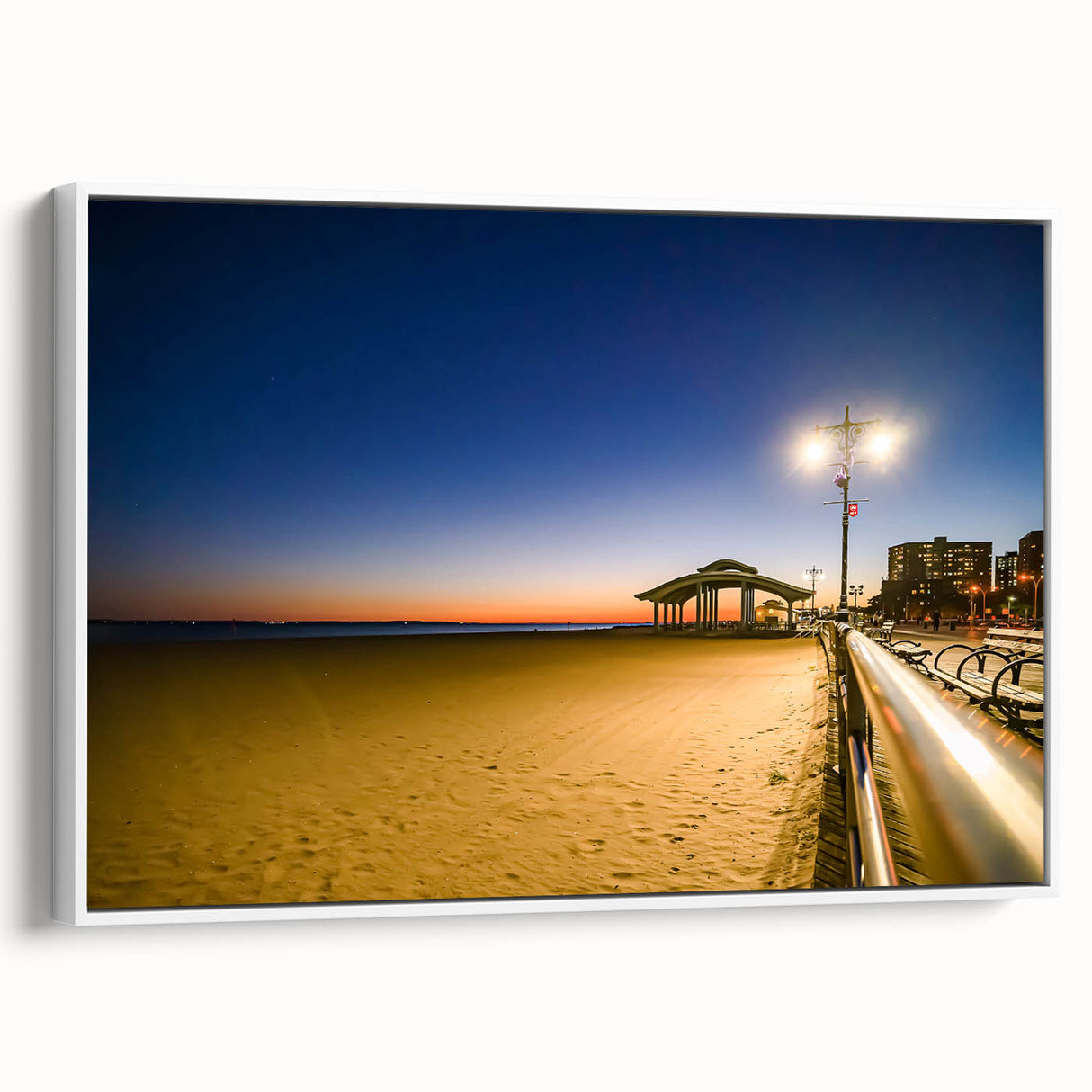 Vintage poster art of Brooklyn Bridge in colorful hues on a large framed canvas, suitable for living room decor.