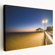 New York City skyline at dusk depicted in muted gray and blue tones on a large stretched canvas, ideal for kitchen wall art.