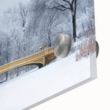 Acrylic print of a large abstract depiction of Central Park in muted green and blue tones, suitable for dining room art.