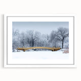 Abstract art print of Central Park in muted green and brown tones on a framed white mat, suitable for dining room decor.