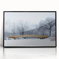 Mid-century modernist art of Central Park in muted green and gray tones on a framed acrylic, suitable for nursery wall art.