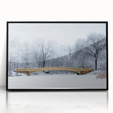 Mid-century modernist art of Central Park in muted green and gray tones on a framed acrylic, suitable for nursery wall art.